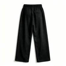 Y2K Dark Subculture Style Sun Winking Smiling Face & Flame Heart Scroll Print Elastic Drawstring Straight Leg Wide Leg Long Pants, Loose Fit Hip-Hop Retro Streetwear Sweatpants - Black - View 5