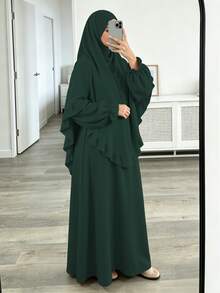 2pcs Set Khimar + Abaya, Loose & Comfortable, Convenient & Quick, Muslim Clothing, Suitable For Women's Daily Wear & Prayer, All Seasons - Multicolor - View 9