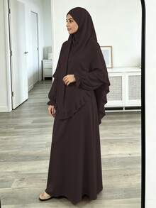 2pcs Set Khimar + Abaya, Loose & Comfortable, Convenient & Quick, Muslim Clothing, Suitable For Women's Daily Wear & Prayer, All Seasons - Multicolor - View 18