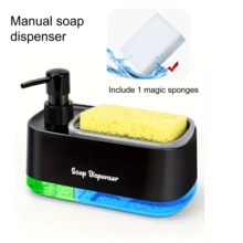 Dual Pump Manual Soap Dispenser, Convenient Design With 2 Independent 500ml Containers, Separates Dish Soap And Hand Soap, Suitable For RV, Outdoor Picnic, Kitchen, Restaurant. Includes 1 Cleaning Sponge - A - View 12