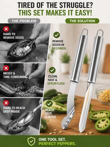1/2pcs Mexican Chili/Zucchini/Cucumber Corer, With Serrated Slicing Function And Rubber Handle, Can Remove Seeds Or Cut Off Vegetable Tops, For Kitchen Use - Multicolor - View 6