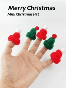 Mini Knitted Christmas Hat & Scarf Set, Red Green Red White Striped Yarn Wine Bottle Decor, Holiday Table Wine Glass DIY Atmosphere Ornament Accessory - Miniature Decoration - View 3