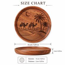 1pc Creative Walnut Wood Plate, Desert Camel Star Moon Date Palm Tree Carved Round Wooden Plate, Western Dinner Plate, Steak Plate, Candy Plate, Fruit Plate, Solid Wood Pizza Board, Serving Tray - View 11