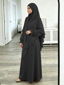 2pcs Set Khimar + Abaya, Loose & Comfortable, Convenient & Quick, Muslim Clothing, Suitable For Women's Daily Wear & Prayer, All Seasons - Multicolor - View 30
