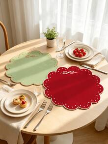1-6pcs Bowknot Polka Dot Placemats, French Country Fabric Wavy Round Embroidered Waterproof Table Mats For Home, Afternoon Tea, Birthday Party - Multicolor - View 5