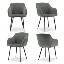 Goeurvant Contemporary Vertical-Stripe Upholstered Dining Chairs With Armrests & Metal Legs For Dining Room, Kitchen, Living Room - Set Of 2 / Set Of 4 / Set Of 6 - Light Grey - 淺灰色 - 查看 14