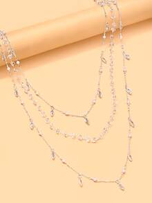 STONEFANS 1pc Multi-Layer Pearl Shoulder Chain, Luxury Elegant Bridal Wedding Banquet Body Chain Accessory - Bead - View 5