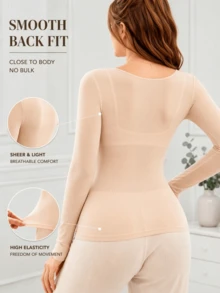 Women's Seamless Base Layer Top, Ultra-Thin Thermal Heat-Generating Innerwear, Long Sleeve Crew Neck, High Elasticity, Autumn/Winter Style - Apricot - View 4