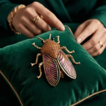 Vintage Premium Insect Brooch Enamel Gold Cicada Pin Fashion Women's Coat Accessory Exquisite Brooch Decoration - Khaki - View 1