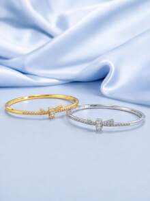 1pc Gentle Sweet Bow Square Rhinestone Bracelet For Women, Full Of Atmosphere, Recommended For Daily Commute, Photo-Worthy And Travel Wear - Bracelet - View 5
