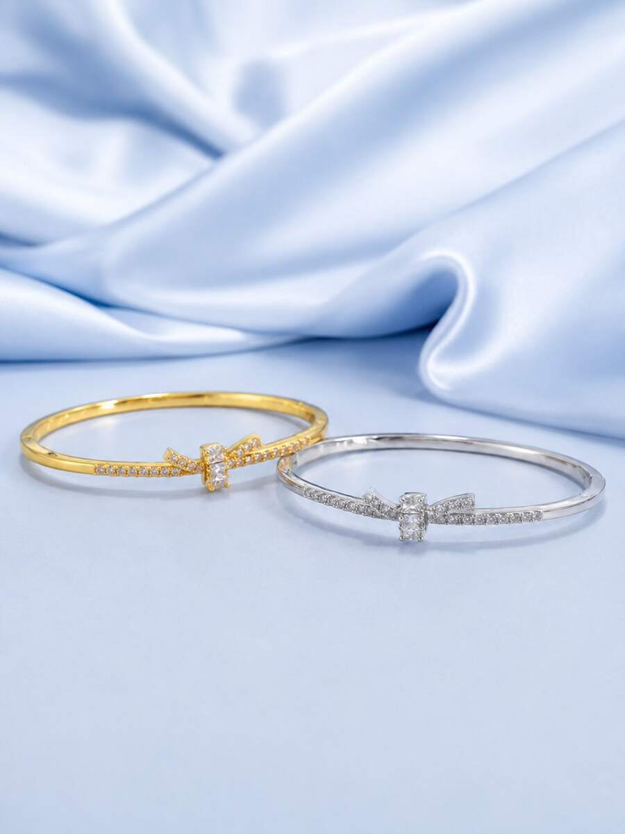 1pc Gentle Sweet Bow Square Rhinestone Bracelet For Women, Full Of Atmosphere, Recommended For Daily Commute, Photo-Worthy And Travel Wear - Bracelet - View 1