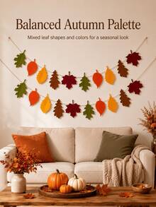 Felt Autumn Maple Leaf Garland Banner Decoration, Colorful Autumn Leaf Hanging Decor, Suitable For Fireplace, Wall, Classroom, Holiday Party, Family Gathering, Autumn Home Decor And Seasonal Home Accessories - A - View 5