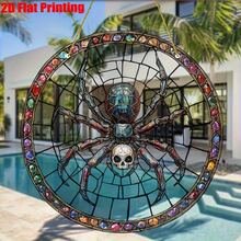2D Flat - [2D Flat] Supports 2D Flat 2D Flat, 1pc, Acrylic, Gothic Style Spider And Skull Decoration - Round Acrylic Pendant, No Power Required, Bohemian Home Decor, Suitable For Living Room, Office, June Holiday - A - View 2