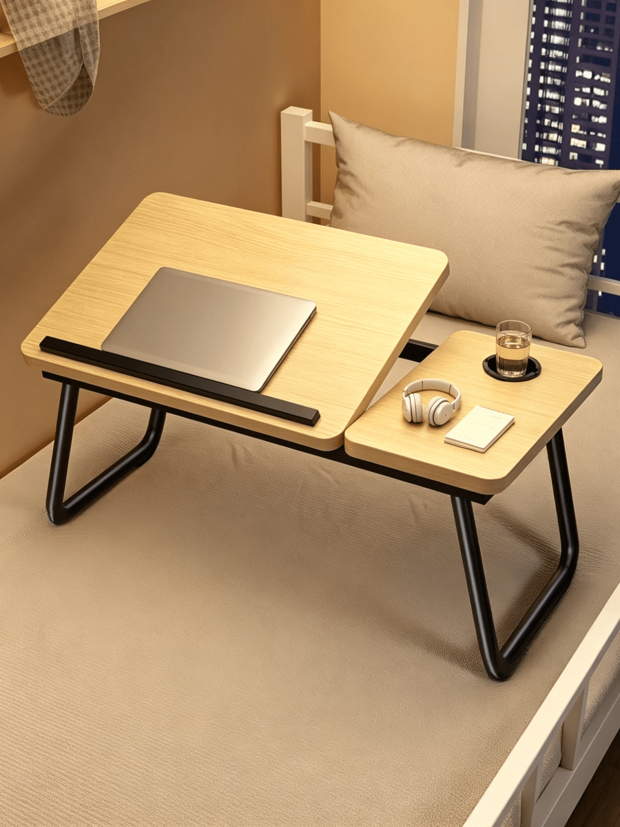 1pc Foldable Home Laptop Bed Desk, Multi-Functional Reading Table With Cup Holder, Simple Tray For Office Work And Study In Rental Houses And Dormitories.