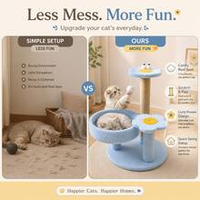 All-Season Cat Tree, Cat Climbing Tower, Cat Tree With Cat Bed, Large Cat Tree, Thick Sisal Rope, Indoor Home Use, Tall Cat Tree With Cat Bed, Tall, Stable, Wear-Resistant, No Shedding, Multi-Layer Cat Tree, Blue Floral Design Cat Tree, With Round Cat Bed, Sisal Scratching Post And Hanging Ball Toy, Multi-Platform Cat Activity Center, Indoor Pet Entertainment Furniture, Suitable For Daily Resting, Scratching And Playing - Multicolor - View 4