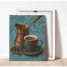 1pc Framed Canvas Wall Art, Vintage Turkish Coffee Cup And Coffee Beans Canvas Painting, Retro Blue Kitchen Decor, Atmospheric Cafe Home Wall Art, Suitable For Modern Home Decor, Room Decor, Dorm Decor, Bedroom Decor, Bathroom Decor, Kitchen Decor, Dining Room Decor, Living Room Decor, Office Decor, School Decor, Classroom Decor, Back To School Decor, Autumn Decor, Autumn Poster, Waterproof Poster, Great Gift - Multicolor - View 4