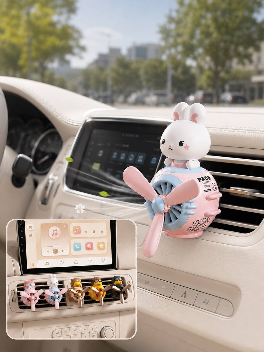 汽車香氛夾，可愛汽車配件，可愛卡通汽車出風口香氛夾，旋轉螺旋槳飛行員動物擴香器附2片可替換香氛墊，芳香療法汽車出風口風扇，粉色汽車內飾裝飾品，適合女性