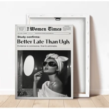 1pc Framed Canvas Wall Art, "Better Late Than Ugly" Poster, Dorm Wall Decor, Home Decor, Girly Style Poster, Modern Home Decor, Room Decor, Dorm Decor, Bedroom Decor, Bathroom Decor, Living Room Decor, Kitchen Decor, Holiday Gift, Party Decor - Multicolor - View 6