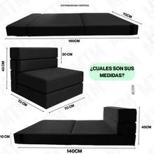 Sofá Cama Individual 190x70x15 Poliéster - Negro - Ver 2