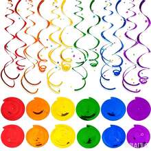 18pcs Rainbow Foil Swirl Decorations - Colorful Hanging Ribbons, Suitable For Birthday, Wedding, Bridal Shower And Carnival - Multicolor - View 3