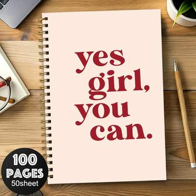 1 Stück A5 Spiralgebundenes Notizbuch mit inspirierenden Zitaten - "Ja Mädchen, du kannst es" Motivations-Tagebuch für Frauen, Büro-/Schulbedarf, 50 Seiten, 5,5x8,3 Zoll