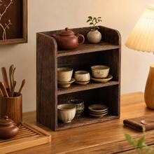 Dark Brown Wood 3-Tier Tea Set Storage Rack With Open Shelf Design, Tea Organizer, Teaware Storage Rack, Countertop Organizer, Tea Cup Holder, Tea Display Shelf, Kitchen Storage Rack, Tabletop Shelf For Kitchen, Dining Room And Tea Corner - Chocolate Brown - View 3