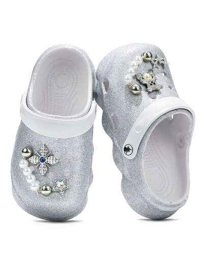 HOEASE Youngsters' Garden Clogs, Girls' Summer EVA Soft-Soled Comfortable Beach Shoes, Breathable Slip-On Design, With Shiny Glitter, All-Season Footwear