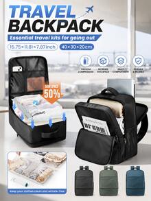 40*30*20cm Mochila de viaje con compresión al vacío, con bomba portátil, bolsa de viaje al vacío sellada de 35L, con sistema de vacío, bolsas de compresión transparentes, cubos de embalaje, múltiples bolsillos, tamaño aprobado por aerolíneas, mochila práctica para estudiantes y viajes al aire libre, disponible en varios colores - Multicolor - Ver 11