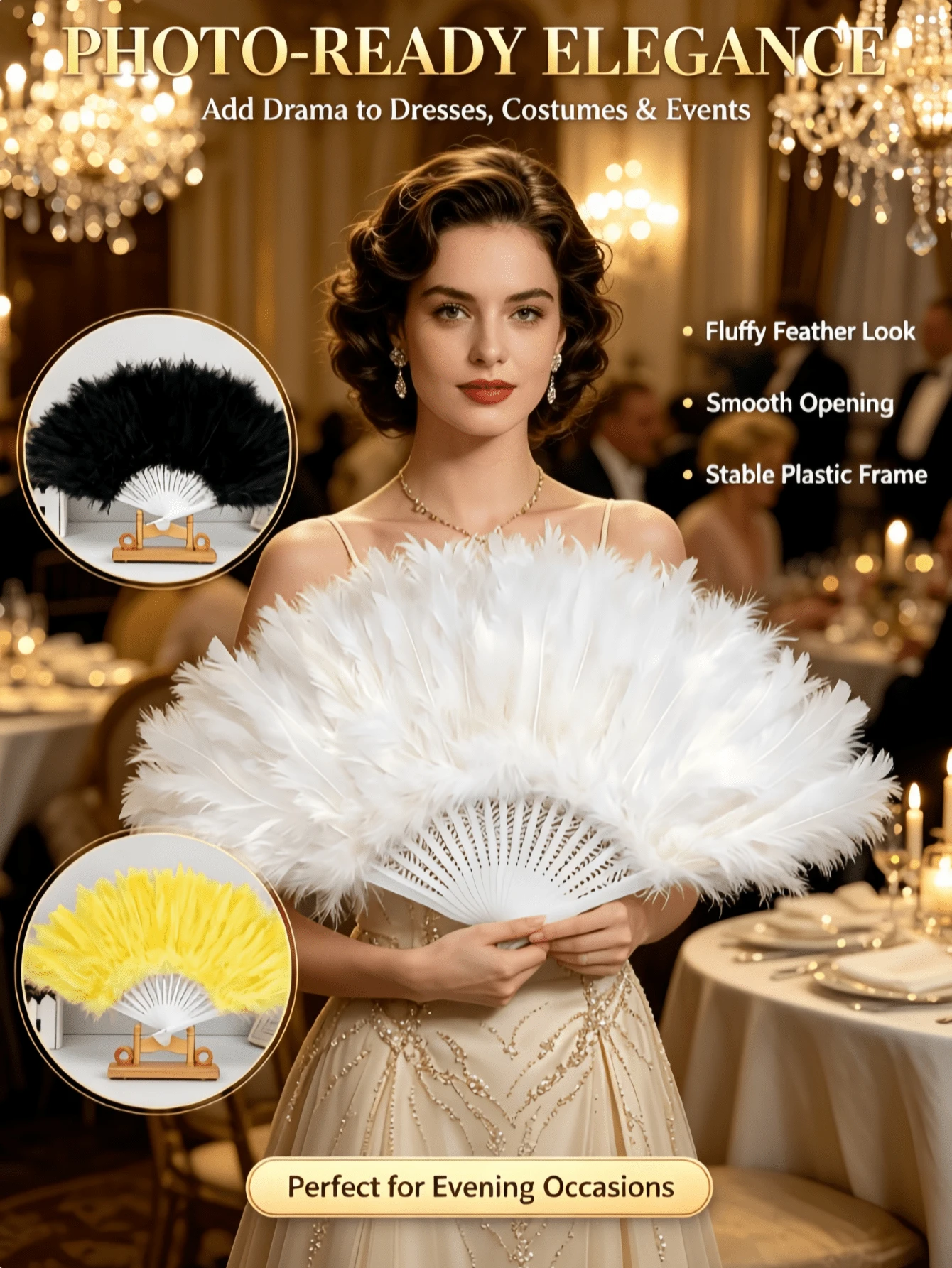 1pc Plastic Handle Fan, Suitable For Party, Gathering, Date, Holiday Costume, Photo Prop, Dance Performance, Wedding Decoration, Halloween, Christmas, Hand Decoration, Back To School Gift - Black - View 1
