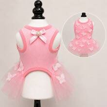 1pc Handmade 3D Butterfly Princess Tutu Dress For Cat, Happy Puppy Costume For Play - Pink - View 4