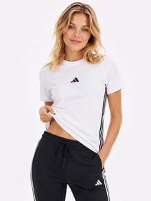 Adidas ESSENTIALS三條紋夏女子短袖T卹 - 白色 - 查看 1