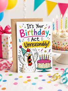 Cartoon Chick Birthday Card With Brown Envelope, Fun Slogan Colorful Confetti Cake Print, Blank Inner Paper Note Card, Creative Handwritten Greeting Stationery, Cute Birthday Gift For Friends And Family Holiday Party - Multiple Styles - View 6