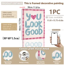 1件帆布牆面藝術，裝飾框牆面裝飾「You Look Great」牆面藝術海報，大學風格多巴胺裝飾，可愛美學浴室鏡子裝飾，時尚極簡幽默金句海報，美學海報，宿舍裝飾 - 彩色 - 查看 14