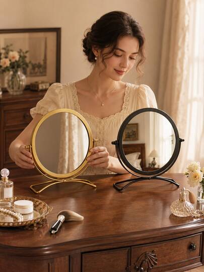 High Definition Desktop Mirror Stand, Metal Material, 360 Degree Adjustable Angle, Vintage Style, Suitable For Wedding, Holiday Decor, Home Decoration Mirror, Applicable For Travel, Bedroom, Bathroom, Office, Vanity And Countertop, Makeup Tool, Back To School Season, Christmas Gift, Best Gift For Women