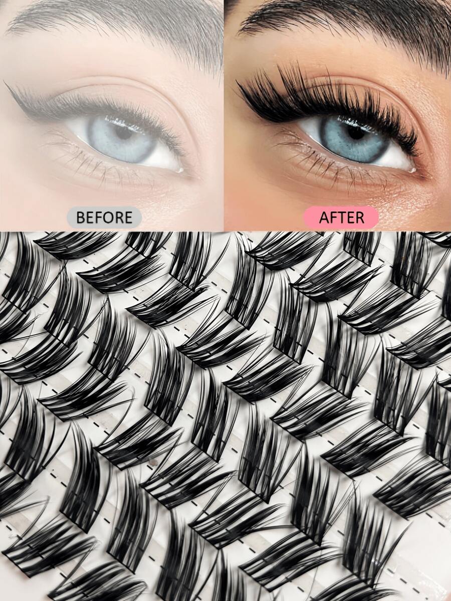 12 Rows Of 120eyelash Clusters 8-16mm Fluffy DIY Clustered Falseeyelashes D-Shaped Volumethick Dramatic Falseeyelashes Suitable For Beginners And Can Also Beused For Stage Makeup And Other Occasions. - D - View 1