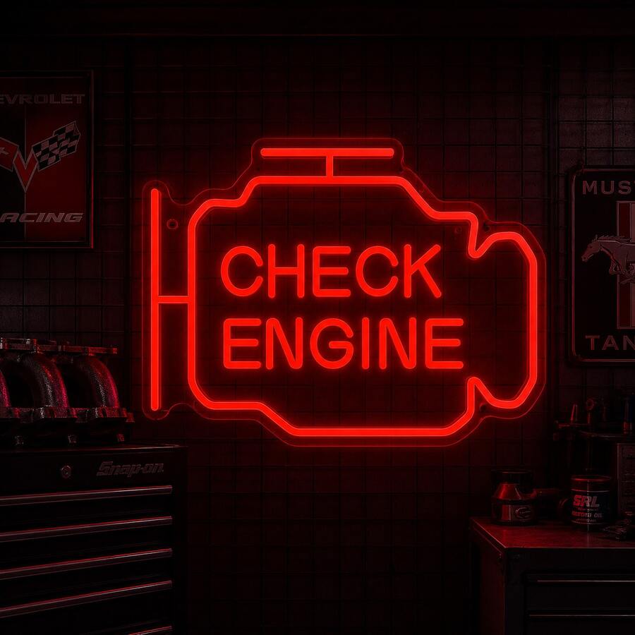 1pc Neon Sign Low Voltage Soft Glow LED Silicone With USB Switch Cable, Car Check Engine Style Yellow Engine Shape Ambient Light Decor For Auto Repair Shop Garage Bedroom Game Room - Multi-color light - View 1