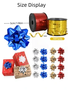 1pc/30pcs/80pcs Holographic Multicolor Christmas Star Bow Set, 3D Shiny Gift Wrapping Flower, Curled Ribbon Christmas Tree Hanging Ornament, Holiday Party Gift Box Decoration - Ribbon Bow - View 10