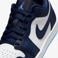 Nike Air Jordan 1 Low Men's Premium Basketball Shoes Blue/Navy 553558-404 - Blue and White - View 2