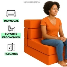 Sofá Cama Individual 190x70x15 Poliéster - Naranja - Ver 4