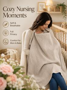 1pc Multi-Use Nursing Cover, Lightweight Breathable Breastfeeding Privacy Cover, Stroller Sunshade, Baby Blanket & Travel Cover - Khaki - View 2