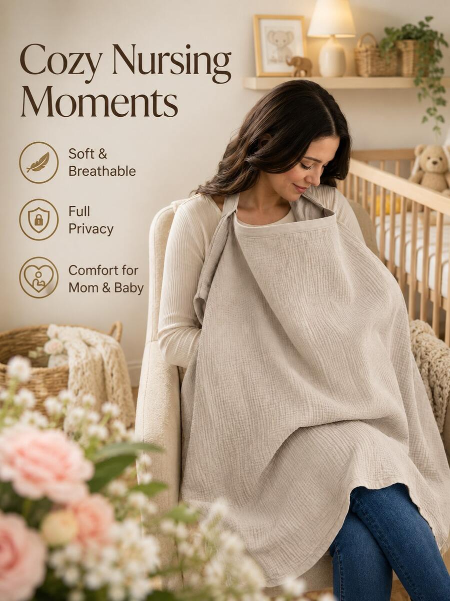1pc Multi-Use Nursing Cover, Lightweight Breathable Breastfeeding Privacy Cover, Stroller Sunshade, Baby Blanket & Travel Cover