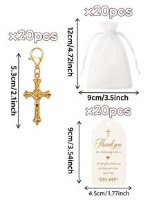 60pcs/20sets Cross Keychain Favors With Organza Gift Bags And Tags, Suitable For Baptism, First Communion, Christening, Baby Shower And Birthday - Gold - View 9