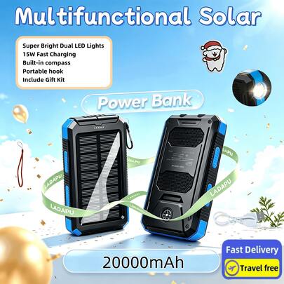 20000Mah 15W Fast Charging Multifunctional Solar Panel Power Bank With Dual Fla…