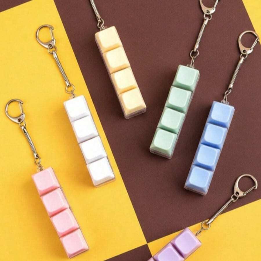 1pc Stress Relief Keychain Fidget Toy, Keyboard Key Design, Finger Press Keychain, Calming Tool, Random Color, Focus And Relaxation Halloween/Thanksgiving/Christmas Gift, Easter Gift - Multicolor - View 1