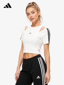 Adidas 三條紋舞動系列短版雙領口女子修身短袖T卹 - 白色 - 查看 2