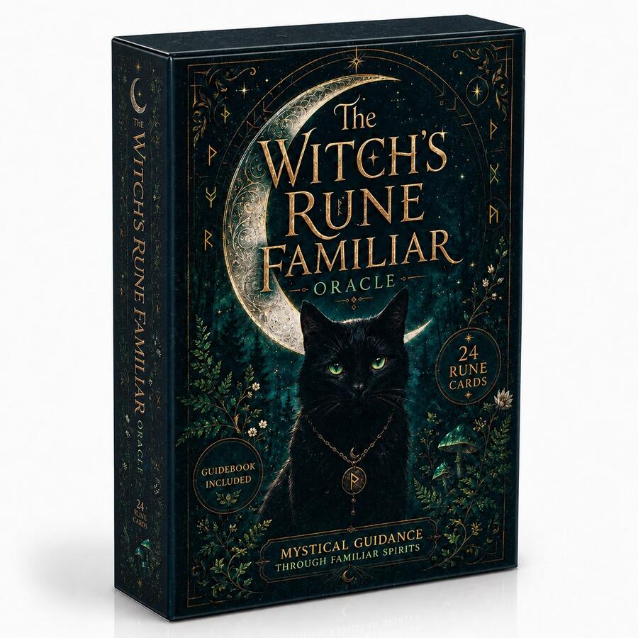 The Witch's Rune Familiar Oracle Deck With 24 Rune Cards And Guidebook Mystical Animal Spirit Divination Cards Inspired By Elder Futhark For Intuition Meditation Reflection Spiritual Guidance Rune Beginners And Oracle Readers - Navy Blue - View 1