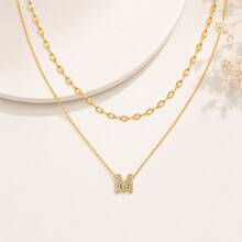2 Pcs/Set New Initial Pendant Stainless Steel Chain Necklace Set For Women - Yellow Gold - View 3