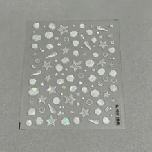 1件裝乳白色海洋貝殼與珍珠臉部水鑽貼紙，3D海星與海螺臉部裝飾，混色珍珠貝殼與海星圖案，自黏背膠，黏著牢固，適合海灘旅行妝容、音樂祭造型、閨蜜聚會、自拍氛圍、短影片穿搭分享 - 彩色 - 查看 2