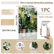 1 pieza Arte de pared en lienzo con gato negro escondido en plantas de la jungla, impresión bohemia tropical de Monstera y plantas de interior, decoración de pared verde minimalista única para amantes de los gatos, adecuada para sala de estar, dormitorio, oficina y apartamento, obra de arte de decoración del hogar única, también un gran regalo, decoración del hogar, decoración de la habitación, decoración del baño, decoración de la sala de estar, decoración del dormitorio, decoración de la cocina, decoración de la oficina, póster de apartamento - A - Ver 19