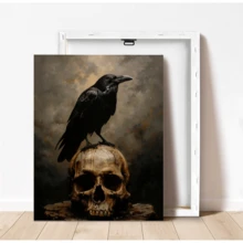 1 pieza Póster de pintura al óleo estilo Dark Academia con cuervo y calavera, decoración gótica vintage, obra de arte misteriosa y sombría con temática de Halloween, adecuado para sala de estar, dormitorio, dormitorio estudiantil, apartamento, oficina, baño, cocina, comedor, sala de juegos, biblioteca, estudio y decoración de fiesta de Halloween, regalo perfecto para amantes del arte oscuro, decoración del hogar - Multicolor - Ver 6